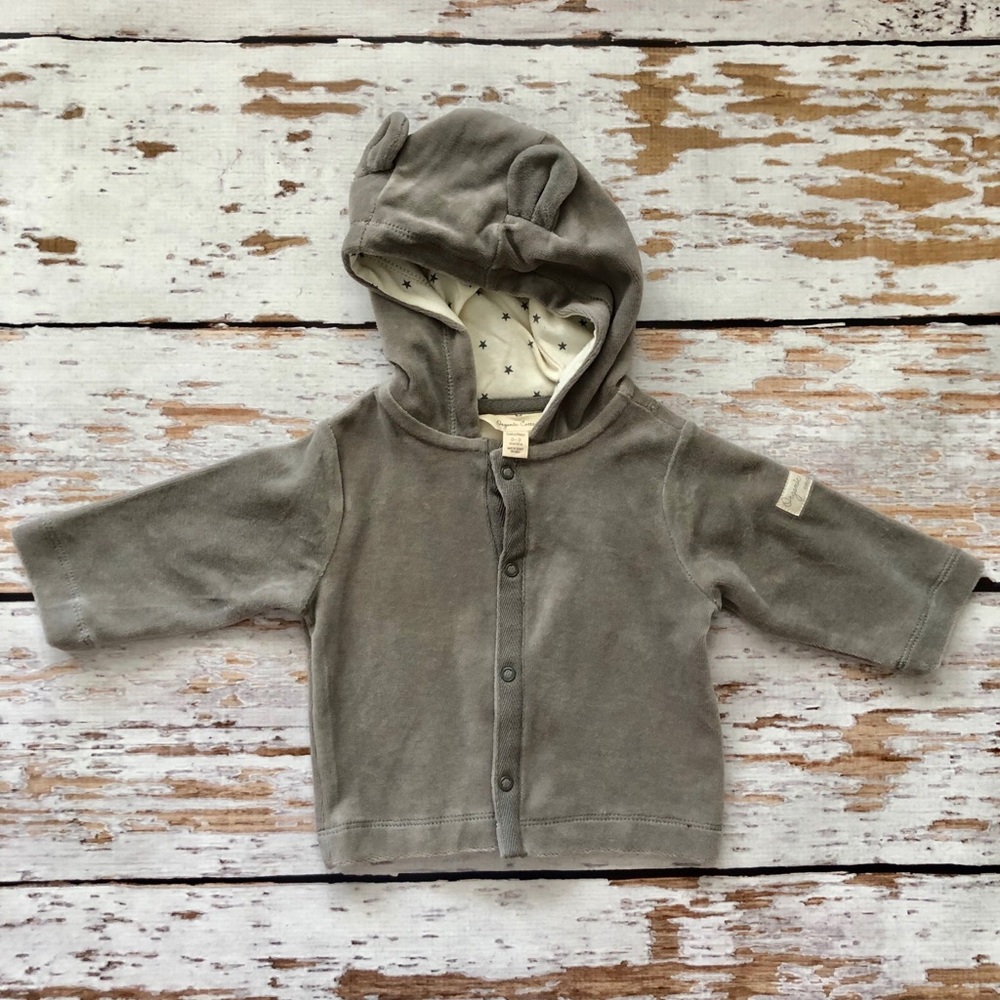 Grey velour bear baby gap hoodie sz 0-3 months